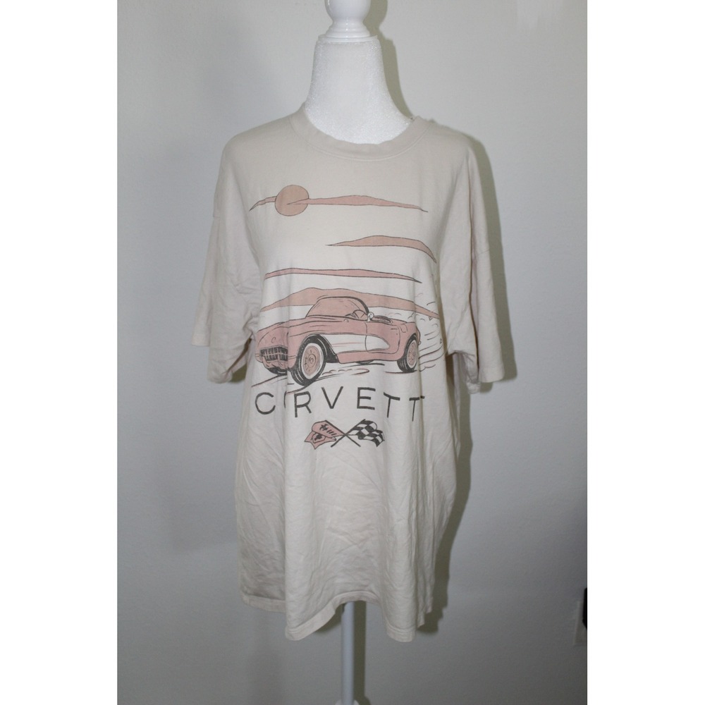 American Eagle Corvette Graphic‎ Tee Cream Oversized Short Sleeve Cotton Shirt